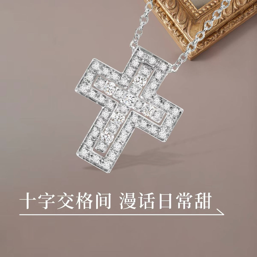 Damiani Style Cross Cubic Zirconia 18K Gold-Plated Necklace