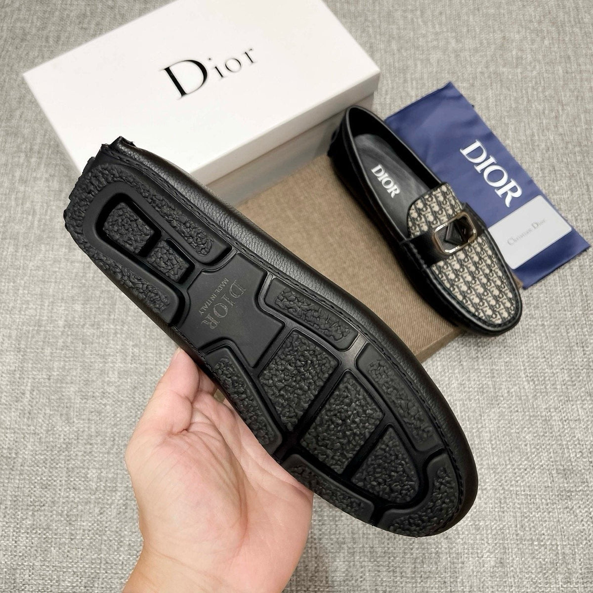 Dior Men's Gray Patterned Loafers